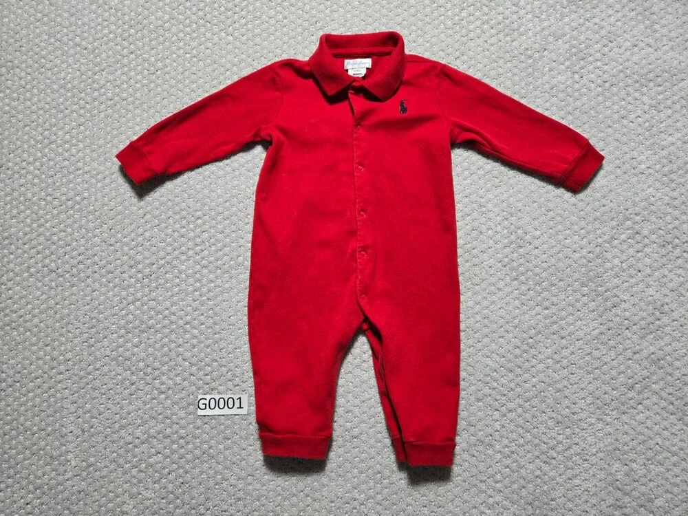 Ralph Lauren Polo Baby Full Body Snap Coveralls ~ 9 Month ~ Red ~ Pony Logo